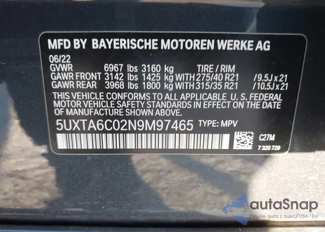 2022 BMW X5 Phev xDrive45E from USA, damaged, VIN 5UXTA6C02N9M97465
